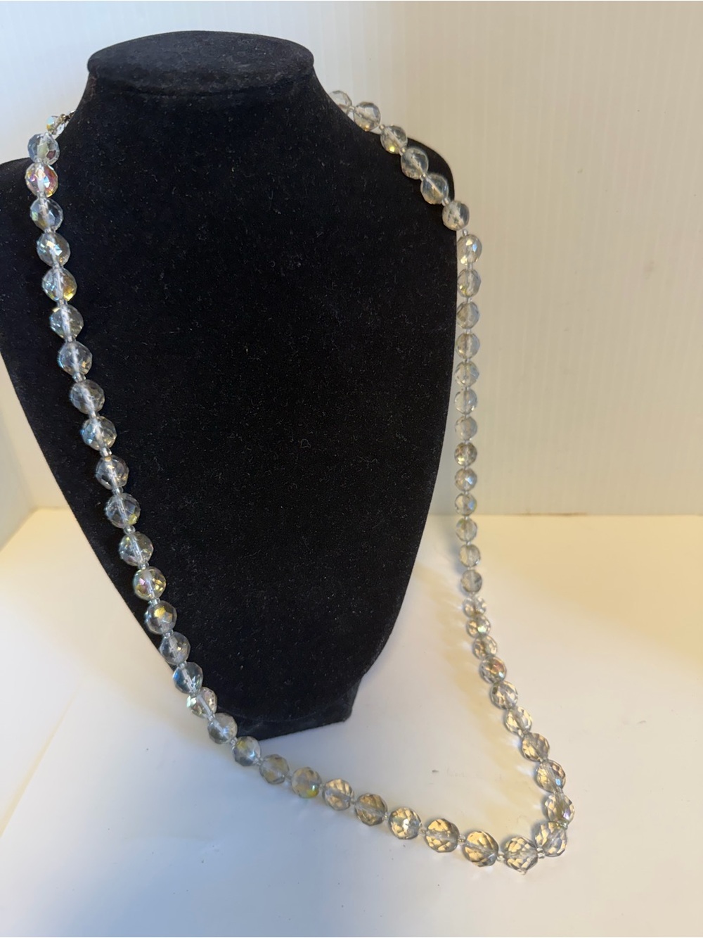 Faceted Clear Crystal Bead Long Necklace